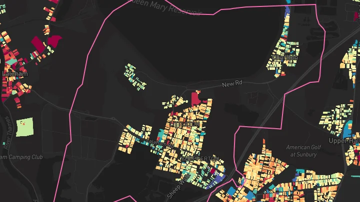 House price heatmap showing property values across Shepperton