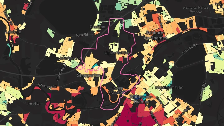 House price heatmap showing property values across Shepperton