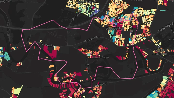 House price heatmap showing property values across Shepperton