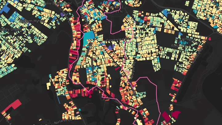 House price heatmap showing property values across Staines