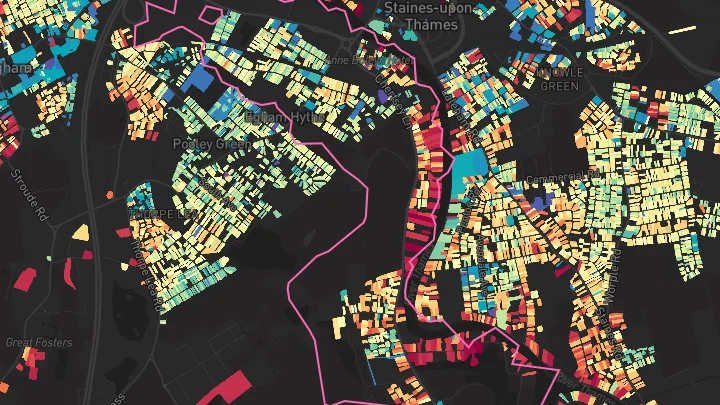 House price heatmap showing property values across Staines