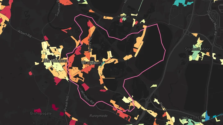 House price heatmap showing property values across Wraysbury