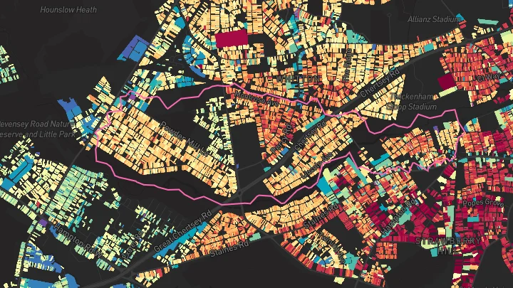 House price heatmap showing property values across Whitton