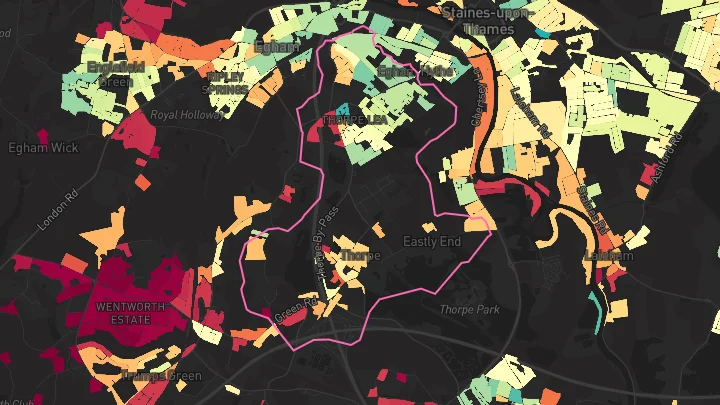 House price heatmap showing property values across Egham