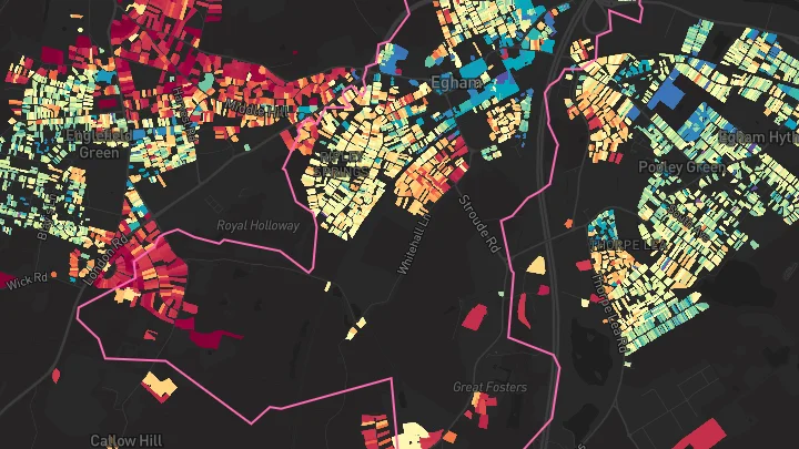 House price heatmap showing property values across Egham