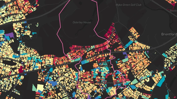 House price heatmap showing property values across Osterley