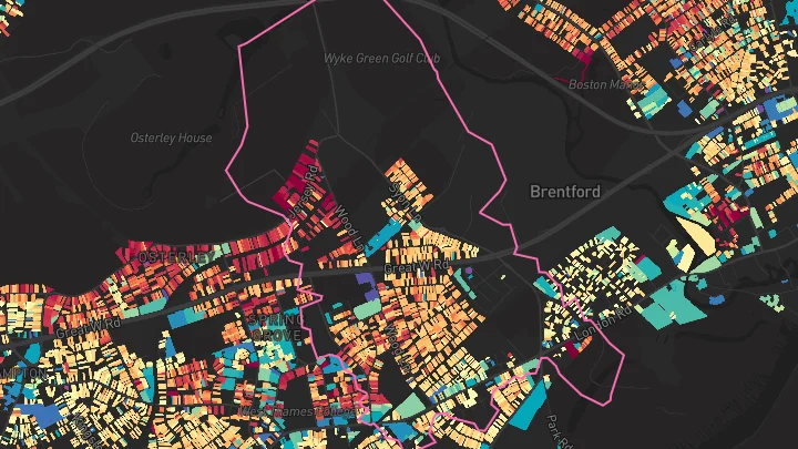 House price heatmap showing property values across Syon Lane