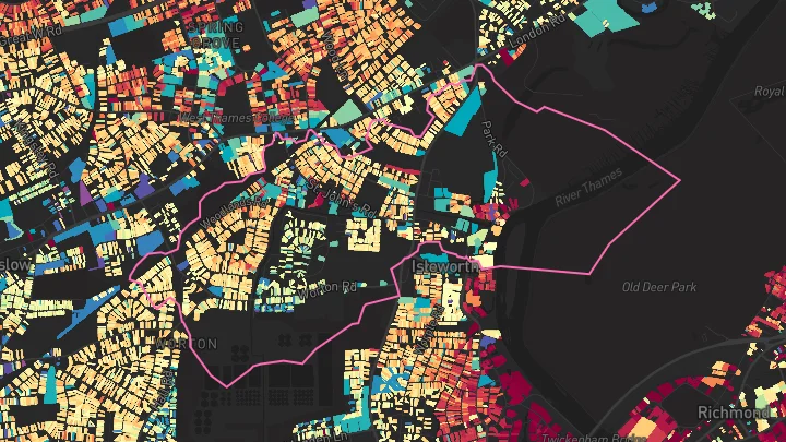 House price heatmap showing property values across Isleworth