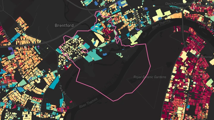 House price heatmap showing property values across Brentford