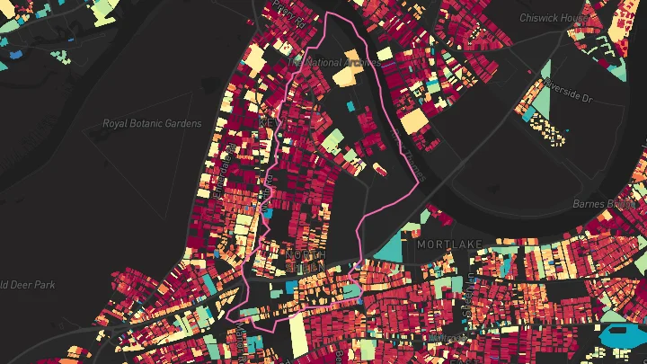 House price heatmap showing property values across Kew Gardens
