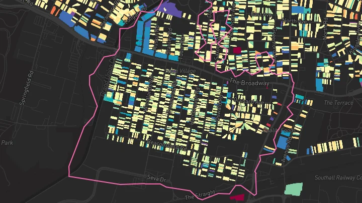 House price heatmap showing property values across Southall