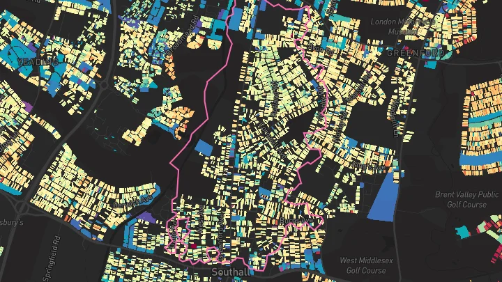 House price heatmap showing property values across Southall