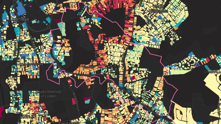 House price heatmap showing property values across Hillingdon