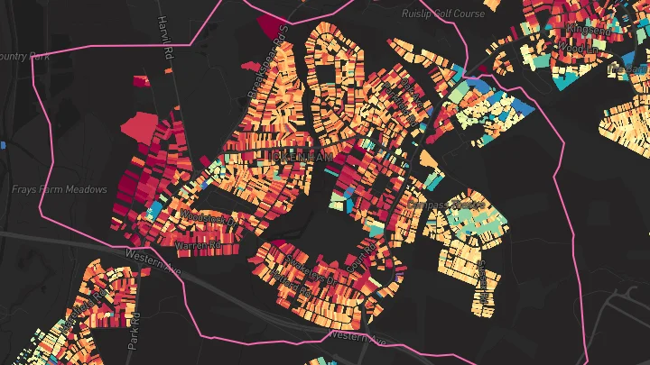 House price heatmap showing property values across Ickenham