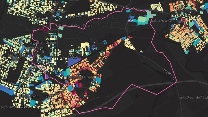 House price heatmap showing property values across Southall