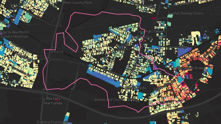 House price heatmap showing property values across Southall