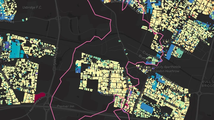 House price heatmap showing property values across Hayes And Harlington