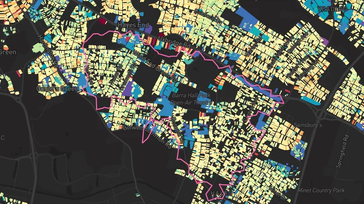 House price heatmap showing property values across Hayes And Harlington