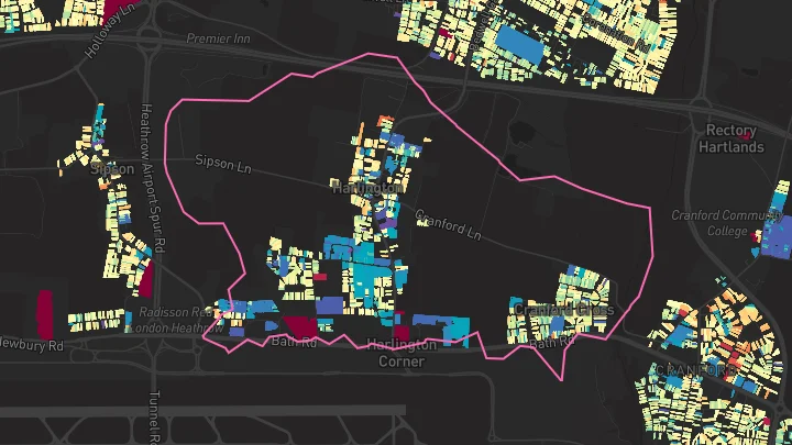 House price heatmap showing property values across Hayes And Harlington