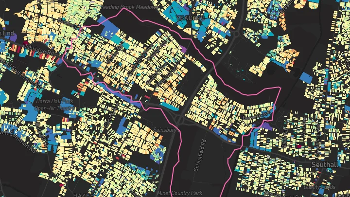 House price heatmap showing property values across Hayes And Harlington