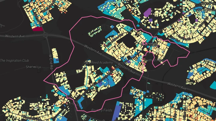 House price heatmap showing property values across Northolt