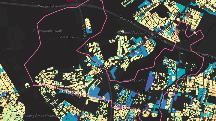 House price heatmap showing property values across Northolt