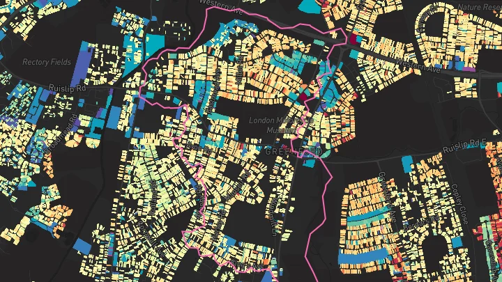 House price heatmap showing property values across Greenford