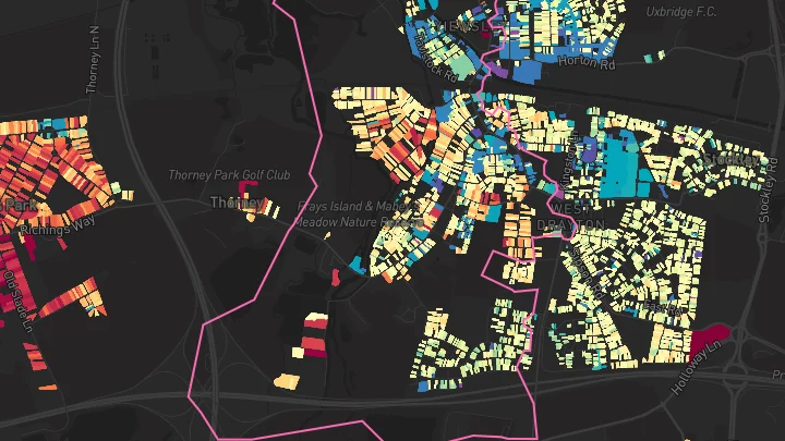 House price heatmap showing property values across West Drayton