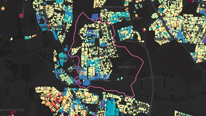 House price heatmap showing property values across West Drayton