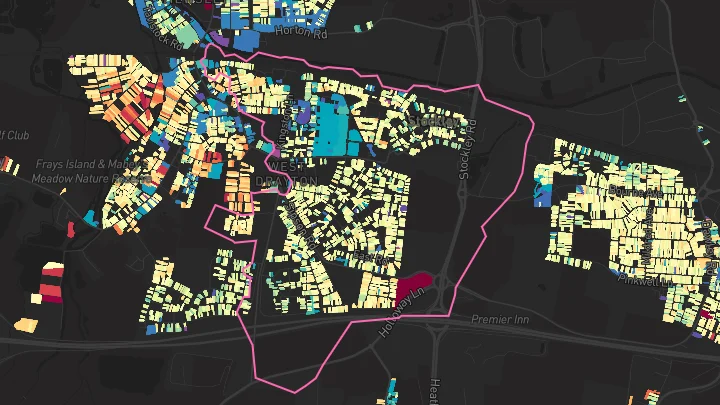 House price heatmap showing property values across West Drayton