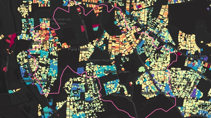 House price heatmap showing property values across West Drayton