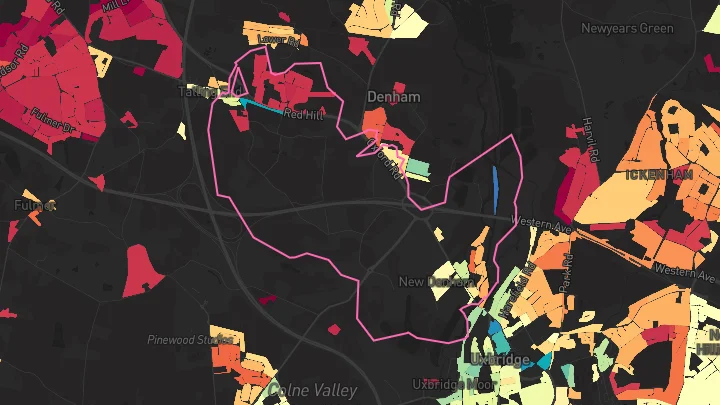 House price heatmap showing property values across Uxbridge