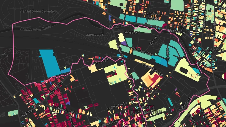 House price heatmap showing property values across Ladbroke Grove