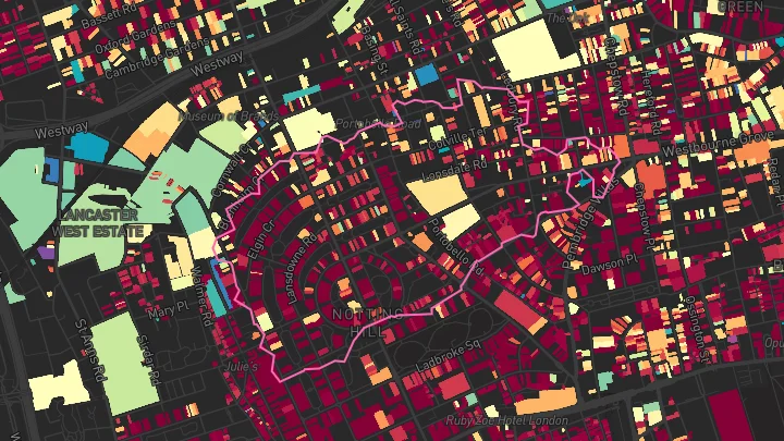 House price heatmap showing property values across Westbourne Park