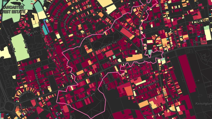 House price heatmap showing property values across Notting Hill Gate