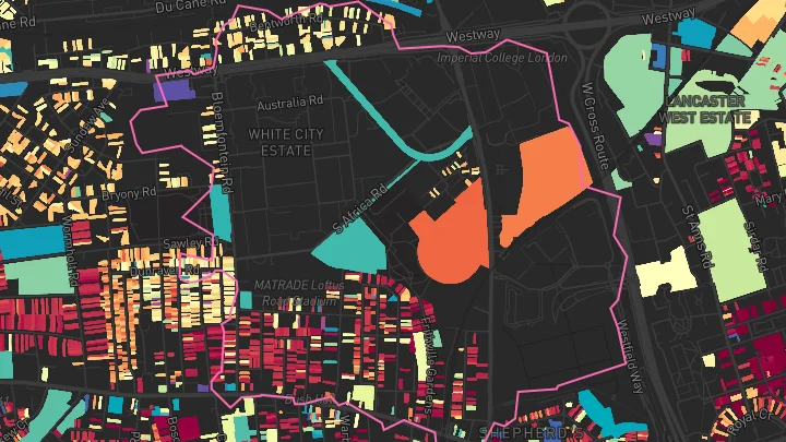 House price heatmap showing property values across Wood Lane