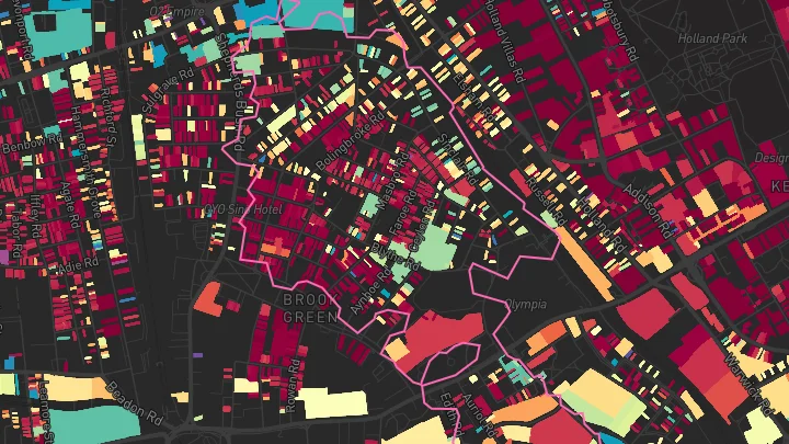 House price heatmap showing property values across Kensington