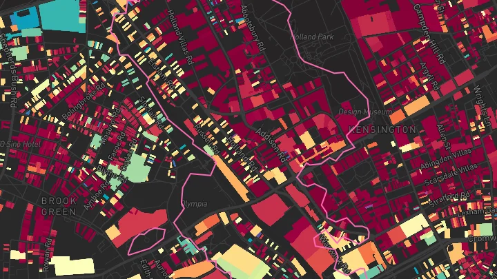 House price heatmap showing property values across Kensington