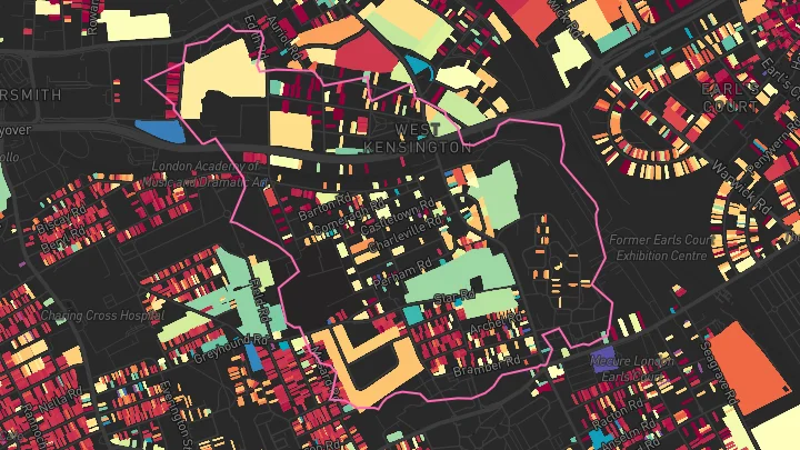 House price heatmap showing property values across West Kensington