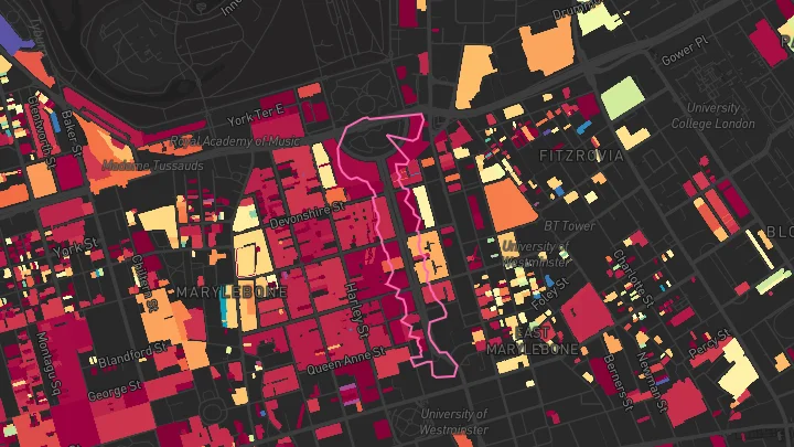 House price heatmap showing property values across Regents Park