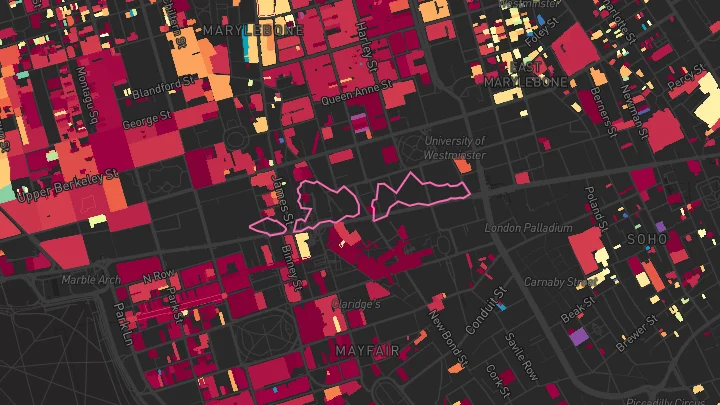 House price heatmap showing property values across Bond Street