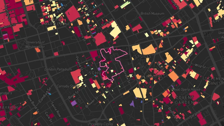 House price heatmap showing property values across Tottenham Court Road