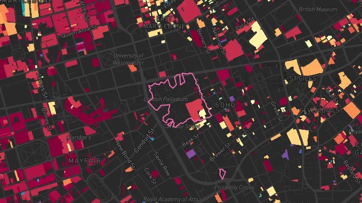 House price heatmap showing property values across Oxford Circus