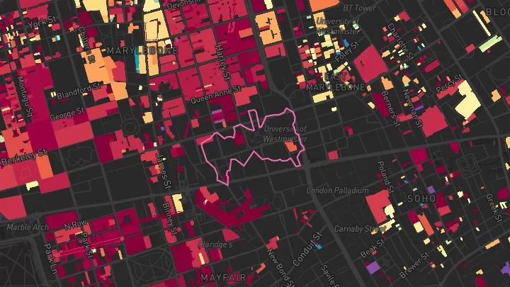 House price heatmap showing property values across Oxford Circus