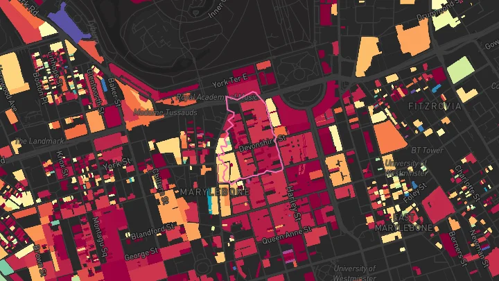House price heatmap showing property values across Regents Park