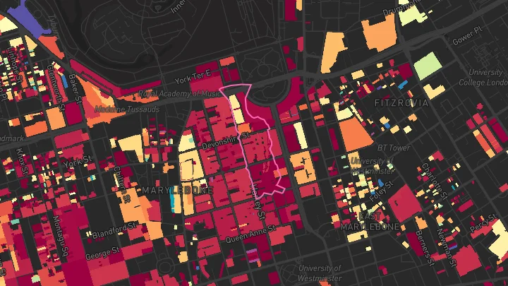 House price heatmap showing property values across Regents Park