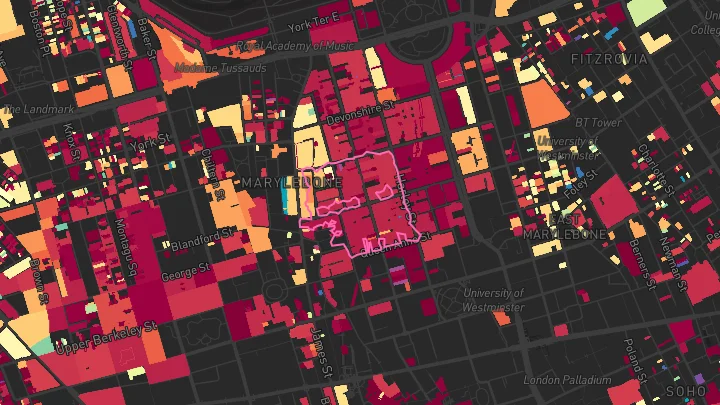 House price heatmap showing property values across Bond Street