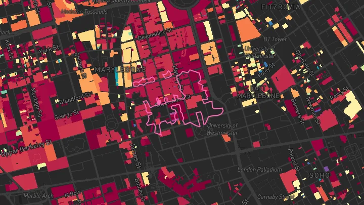 House price heatmap showing property values across Bond Street