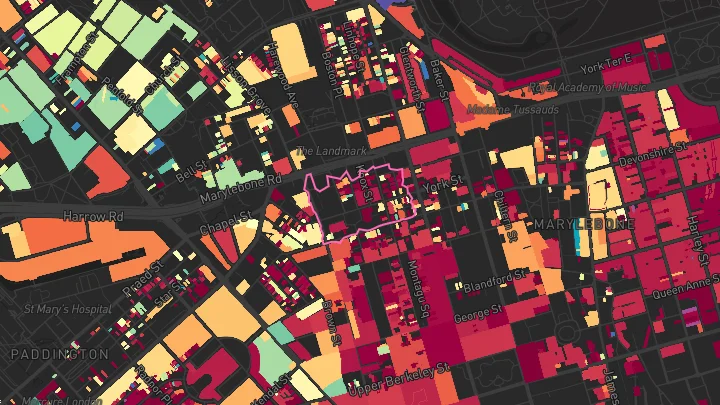 House price heatmap showing property values across Marylebone