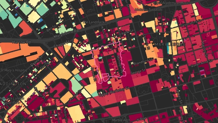 House price heatmap showing property values across Marylebone
